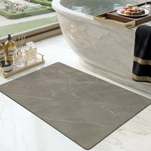 Color&Geometry Ultra Thin Bathroom Rugs Non Slip,Absorbent Quick Dry Bath Mats for Bathroom,Thin Bath Rugs Washable with Rubber Backing Fit Under Door Outside Shower,Taupe Marble,17"x30" - color: Taupe Marble, size: 17"x30"