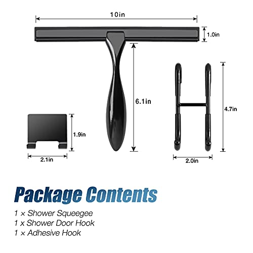 Simtive 10-Inch Shower Squeegee Set, Includes Shower Door Hook and Adhesive Hook, Squeegee for Shower Doors, Mirror and Window, Black - color: Black, size: 10-Inch