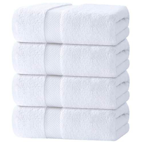 White Classic Luxury Bath Towels Set of 4 Large - 700 GSM Turkish Cotton Ultra Soft Bath Towels 27x54 | Highly Absorbent and Quick Dry | Hotel Towels for Bathroom Luxury, Plush Shower Towels, White - color: 01: White