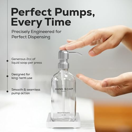 Glass Hand and Dish Soap Dispenser Set by Brighter Barns - Modern Kitchen Soap Dispensers with Stainless Steel Pump - Neutral Home Decor for Hotel, Restaurant, Vacation Rental, Airbnb (Clear/Silver) - color: Clear Silver Hd