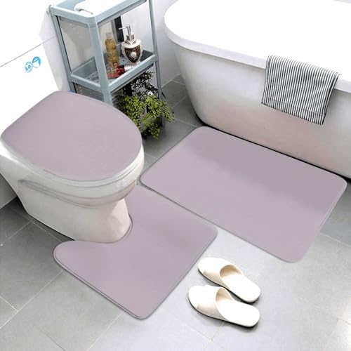 Bathroom Rugs Set 3 Piece Simple Stylish Chic Dusty Lilac Bath Rug Mat Set, Non Slip Absorbent Bathroom Decor Mat, Toilet Lid Cover & U Shaped Contour Rug - color: Dusty Lilac, size: 1'8" x 2'6" (Rectangular)