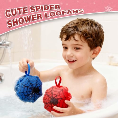 2Pcs Bath Sponge Loofah, Spider Shower Loofahs Exfoliating Body Scrubber, Body Wash Puff Shower Puff, Loofah Sponge for Men Women - color: Blue Red-a