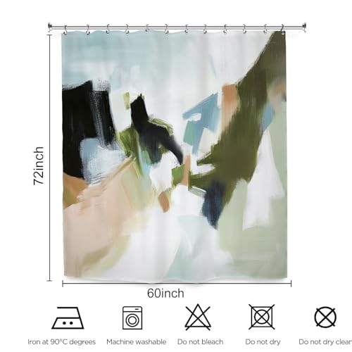 Abstract Green Brushstroke Shower Curtain 60Wx72L Inch Oil Painting Modern Contemporary Art Bathroom Set Accessories Decor with 12 Pack Hooks - color: Green Brushstroke, size: 60"W x 72"L (Pack of 1)