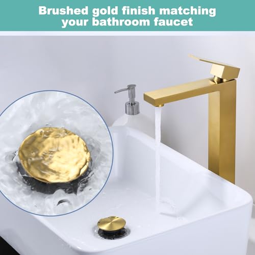 Bathroom Sink Drain Without Overflow, ARCORA Brushed Gold Pop Up Drain for Vessel Sink Clicker Drain Stopper - color: Brushed Gold-1 Pack, style: Pon Up Without Overflow