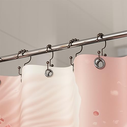 Titanker Shower Curtain Hooks Rings, Rust-Resistant Metal Double Glide Shower Hooks for Bathroom Shower Rods Curtains, Set of 12 Hooks - Bronze - color: Bronze, style: Modern