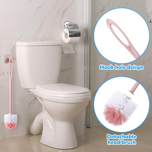 12 Pcs Extra Long Handled Toilet Brush for Bathroom 17.3 Inch Pink Toilet Brush Bulk with Hook Hole Household Cleaning Supplies Space Saving for Storage, Deep Cleaning, Nylon Bristles - color: Pink