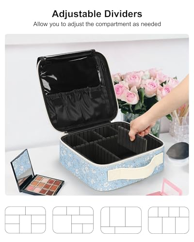 Relavel Travel Makeup Case, Professional Makeup Artist Makeup Bag, Portable Makeup Train Case Organizer with Adjustable Dividers, Cute Cosmetic Bags Birthday Gifts for Girls and Women - color: White Floral Print, size: Small