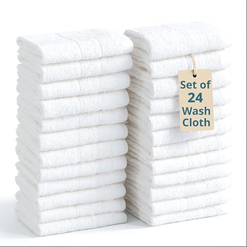 Casa Platino White Washcloths 24 Pack - 13x13 inches - 100% Cotton - Premium Quality Wash Cloths for Bathroom - Well Stitched, Soft & Highly Absorbent Washcloths Set - Ideal for Hotel, Spa & Salons - color: 02: White, size: 24 Piece Wash Cloth