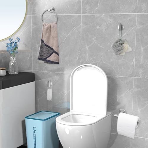 4 Piece Brushed Nickel Bathroom Hardware Set, Modern Towel Ring and Toilet Paper Holder Set,Wall Mounted, Durable SUS304 Stainless Steel Bathroom Accessories Set - color: Brushed Nickel