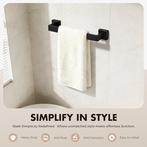 Bathroom Accessories Towel Bar Set: 20 Pieces Matte Black Bathroom Hardware Square SUS304 Stainless Steel - Wall Mounted Towel Rack&Toilet Paper Holder&Towel Ring and Towel Hook - color: Matte Black, size: 16inch 20 Pieces