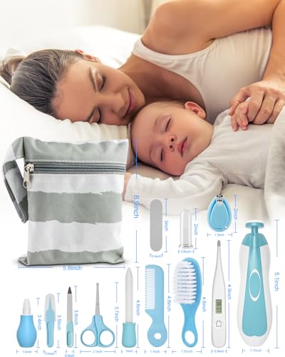 Baby Healthcare and Grooming Kit, 24 in 1 Baby Electric Nail Trimmer Set Newborn Nursery Health Care Set for Newborn Infant Toddlers Baby Boys Girls Kids Haircut Tools (0-3 Years+) (Blue) - color: Blue