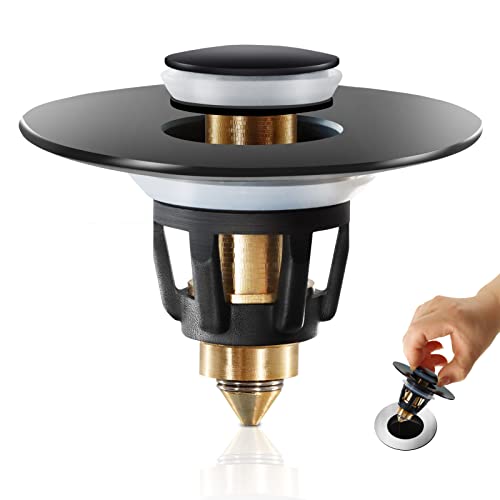 QYHNYJF Black Bathroom Sink Stopper – Pop Up Drain Stopper & Sink Strainer, Universal Sink Plug for 1.1" to 1.5" Bathroom Sink Drain Pipes, Matte Black Finish - color: Matte Black