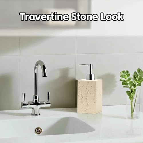 Soap Dispenser14OZ, Travertine Stone Look, 2PCS, Yellow | Luxurious, Modern, Refillable, For Hand Soap, Dish Soap, Lotion, with Rustproof Pump for Bathroom Countertop Kitchen Sink - color: Yellow