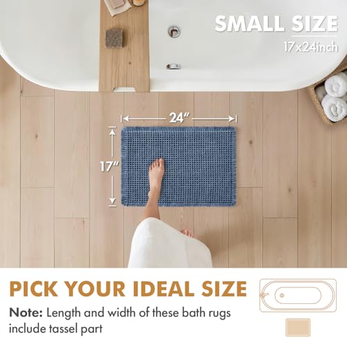 MIULEE Set of 2 Waffle Bathroom Rugs, Boho Bath Rugs Non Slip Washable, Super Absorbent Bath Mats, Ultra Soft Rubber Backed Shower Mats for Bathroom Floor, Tub and Shower, Blue, 17x24 Inch - color: Blue, size: 17''x24''
