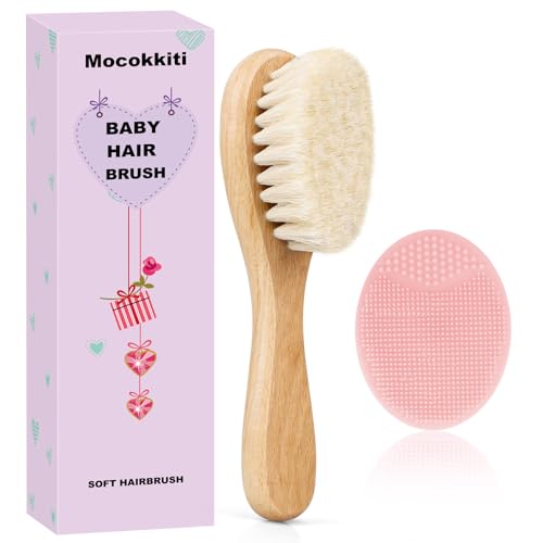 Baby Hair Brush and Pink Cradle Cap Brush Set for Newborns and Toddlers, Wooden Baby Hair Brush Set with Soft Goat Bristle, Baby Hair Care Kit (2PCS) - color: 2pcs(hair Brush+pink Cradle Cap Brush)