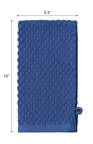 COTTON CRAFT Bath Mitt - 6 Pack Euro Spa Waffle 100% Cotton Towel Mitts | Large 5.5x10 inches Blue Exfoliating Gloves - Sensitive Skin Friendly - Body Bath Shower Glove Washcloth with Hanging Loop - color: Blue - Bath Mitt