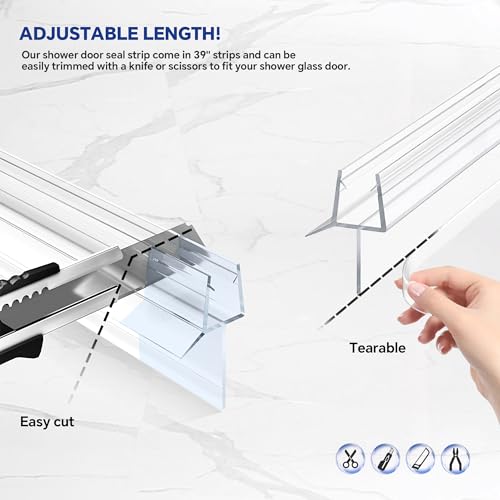 2-Pack Frameless Shower Door Bottom Seal (3/8" X 39") Clear Glass Seal Strip Shower Door Sweep - Stop Shower Leaks - size: 3/8"(10mm)-39"- Clear