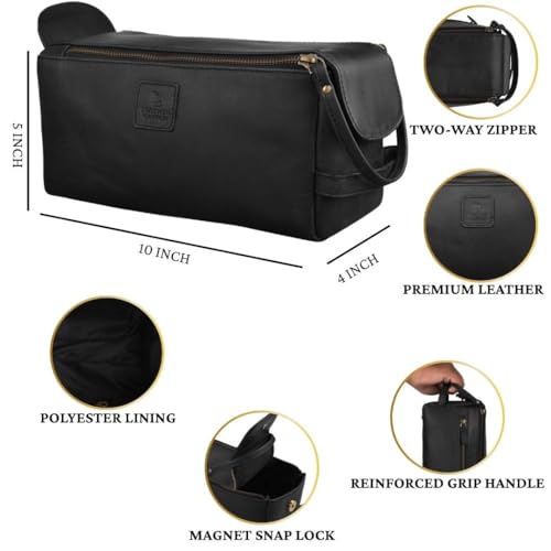 Full Grain Leather Toiletry Kit for Men & Women – Travel Toiletries & Shaving Bag Organizer, Water-Resistant Grooming Case for Bathroom, Makeup & Cosmetic Storage - Midnight Black - color: Matte Black
