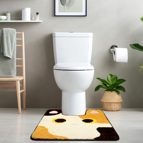 Toilet Rug - Calico Cat Rugs U Shaped Washable,Soft and Absorbent Bath Rug,Non Slip Toilet Bath Mat,Bathroom Contour Rug for Toilet Base (Yellow, 24" x 20") - color: Yellow, size: 24" x 20"