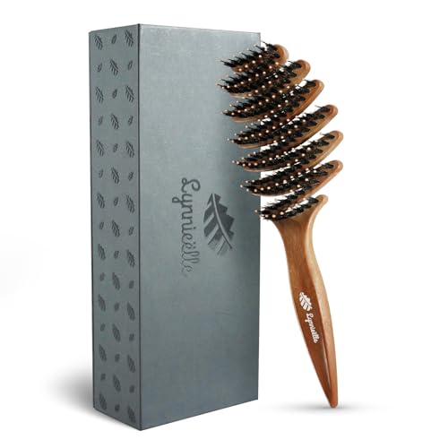 Boar Bristle Hair Brush for Fine Hair - Ultimate Smoothing Vented Detangler Wet Brush for Women, Gentle Scalp Massage, A Great Gift - color: Beige