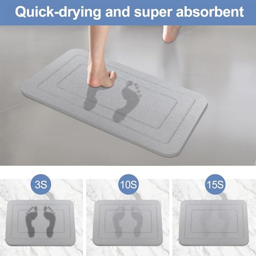 2 Pack Stone Bath Mat, Diatomaceous Earth Shower Mat, Non-Slip Super Absorbent Quick Drying Bathroom Kitchen Floor Mat (Pale Gray, 24x15) - color: Pale Gray Rectangle