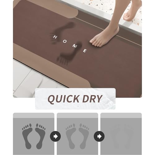 Housego Absorbent Bath Mat Magic Rug, Quick Drying Magic Bath Mat Non-Slip Floor Rug Rubber Backed for Bathroom Kitchen Shower Sink, Water Absorbent (1PC, 16.93''x34.65’’, Brown) - color: Brown, size: 1'5" x 2'11" (Rectangular)