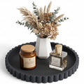 Round Silicone Vanity Tray Matte Black 9 Inch Scalloped Organizer | Decorative Tray for Bathroom Counter Perfume Candle Soap Holder Makeup Vanity Centerpiece Dresser Living Room Decor 9x9x0.8" - size: 9"
