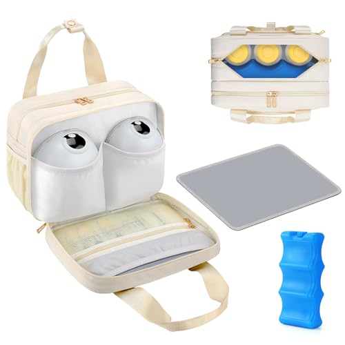 PIIOSER Breastmilk Cooler Travel Bag with Ice Pack, Compatible with Wearable Breast Pumps & Accessories - Portable Hands Free Breast Pump Carrying Case for Nursing & Working Moms, Cream - color: Cream-Small