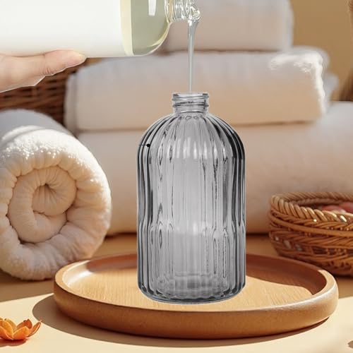 14Oz Gray Soap Dispenser Bathroom, Clear Glass Hand Soap Dispensers with Stainless Steel Pump, Refillable Dish Soap Dispenser for Kitchen, Countertop Soap Dispensers - color: Gray