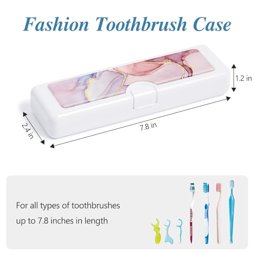 Toothbrush Travel Case - Colorful Pattern, Holder and Covers for Toothbrushes, Includes Tongue Scraper Case - color: Pink Marble, size: Large