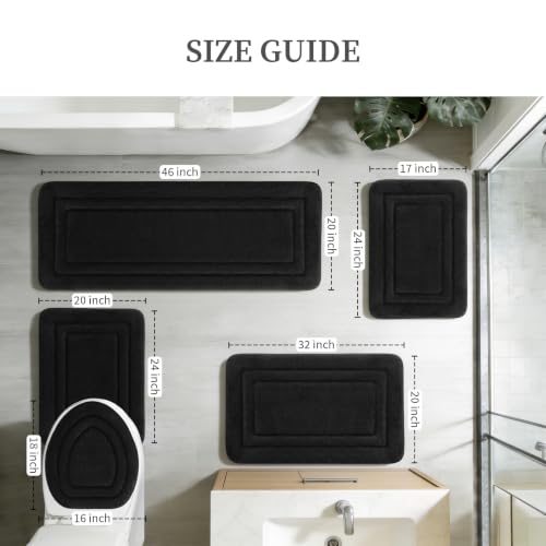 YIHOUSE Bathroom Rugs Sets 5 Piece, Towel-Like Soft Absorbent Thick High Density Memory Foam Bath Mat Set, Non-Slip Machine Washable Bath Rugs for Bathroom, Tub & Shower, Black - color: Black, size: 1'8" x 3'10" (5 pieces)