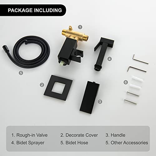 SHAMANDA Warm Water Bidet Sprayer for Toilet with Hot and Cold Brass Rough-in Valve, Stainless Steel Handheld Bidet Attachment Set for Feminine, Pets and Baby Diaper Wash, Matte Black, BDS08-7 - color: Matte Black, style: Hot & Cold Water Modes-Square