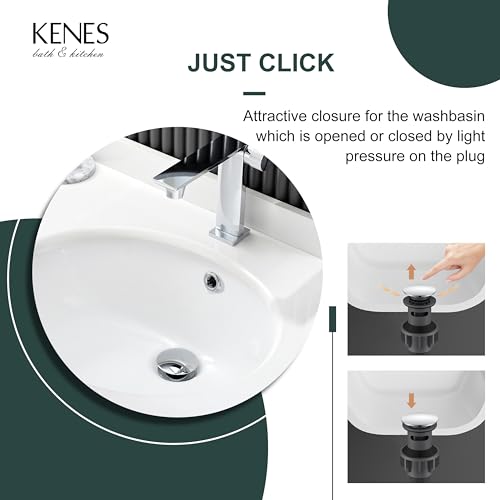 KENES Chrome Bathroom Pop Up Sink Drain with Overflow, Lavatory Bathroom Vanity Sink Drain Stopper, Sink Drain Assembly with Overflow Anti Clog Pop Up Drain - color: Chrome, size: Big Pop up Cap (With Overflow)