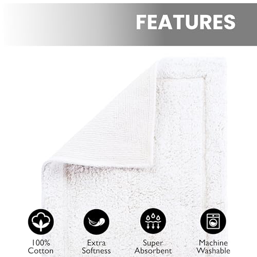 voyzz home Set of 2, Cotton Bathroom Bath Mat Rug White, 20" x32 INCH, Extra Soft, Non-Slip, Super Water Absorbent and Machine Washable for Bathroom, Floor, Tub & Shower - color: Plain White Set of 2 20x32
