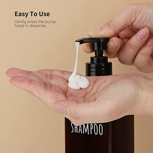 Segbeauty 16.9oz Lotion Dispenser, 3pcs Refillable Square Shampoo Bottles with Pump, 500ml Empty Plastic Bathroom Shower Bottles Liquid Soap Container Body Wash Dispenser for Home Hotel Travel Amber - color: Dark Amber, style: Black Pump