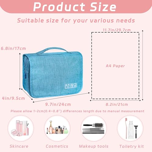 Toiletry Bag Travel Bag with Hanging Hook, Waterproof Capacity Hanging Multifunctional Makeup Bag for Toiletries, Portable Cosmetic Bag Travel Organizer for Women and Men(Sky Blue) - color: B3-Sky Blue