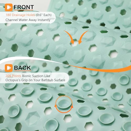 Yimobra Bathtub Shower Mat 27.5 x 15.5, Non Slip Bath Mats for Tub Floor with Drain Hole and Suction Cups, Soft on Feet, Machine Washable, Easy Dry, Light Green - color: Light Green, size: 27.5 X 15.5 Inch