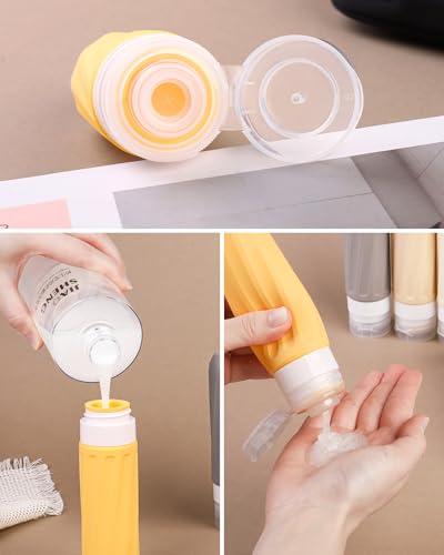 Mrsdry Travel Size Toiletries 8 Pack, TSA Approved 3oz/1oz Silicone Squeezable Creams Jars with Clear Travel Bag - color: Golden wheat field, size: 3oz bottle 1oz jar