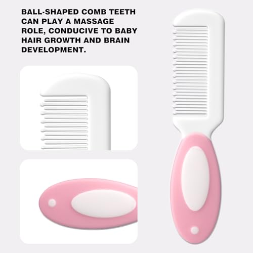 Baby Grooming Kit with Storage Pouch Baby Brush Soft Bristles 5 pcs-Infant Brush, Rounded Comb, Safety Scissors, Nail Clippers & Emery Board -Health Care Kit for Newborns & Toddlers Pink - color: 5pcs Pink 2