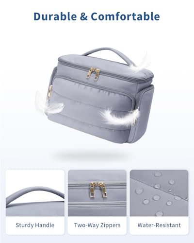 WANDF Travel Toiletry Bag for Women, Wide-open Large Makeup Bag with Handle, Puffy Makeup Organizer for Toiletries, Cosmetics, Accessories, Essentials (Slate Blue)