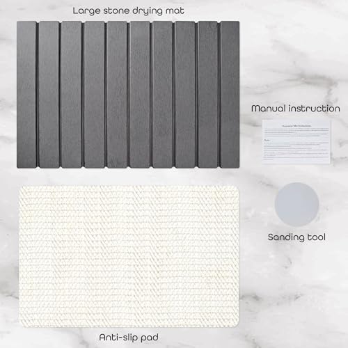 Stone Dish Drying Mat 24" x 16" – Dish Drying Stone Mat – Large Diatomaceous Earth Drying Mat with Non-Slip Base – Quick Dry Kitchen Drying Pad for Dishes, Glassware & Bottles (Solid Dark Grey) - color: Solid Dark Grey