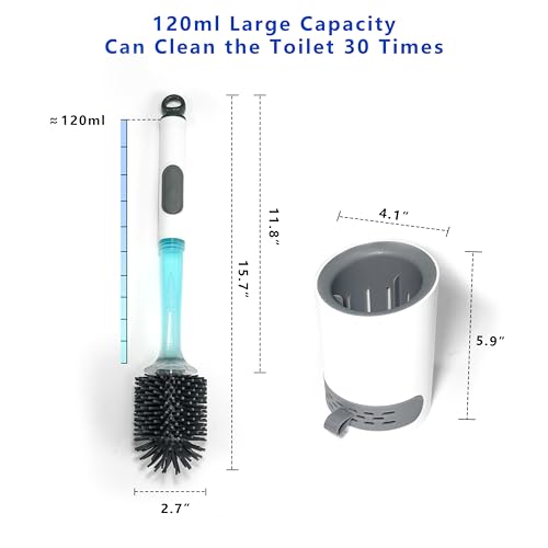 Silicone Toilet Brush and Holder Set, 1 Pack Bendable Toilet Scrubber for Curved Rim, Non-Scratch Drip-Resistant Brush with Sprayer, Space Saving Bathroom Essentials (1)