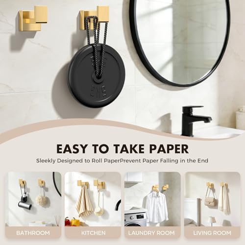 Bathroom Accessory Towel Bar Set: 5 Pieces Gold Bathroom Hardware Square SUS304 Stainless Steel - 24 Inch Wall Mounted Towel Rack&Toilet Paper Holder&Towel Ring and Towel Hook - color: Gold, size: 24inch 5 Pieces