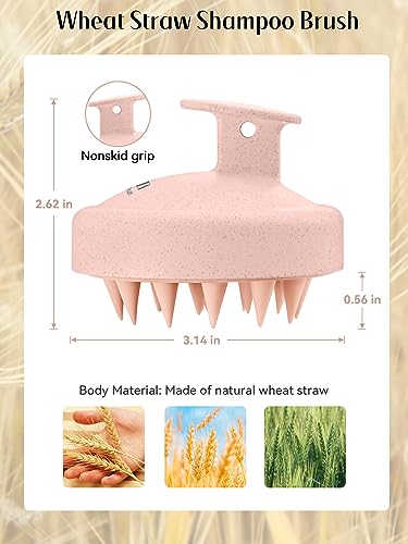 HEETA Scalp Massager Hair Growth, Silicone Scalp Scrubber Shampoo Brush for Exfoliation, Dandruff Removal & Head Massage Stress Relax, Wet & Dry Use for Thick, Thin Hair Care, Wheat Straw Light Pink - color: New Light Pink