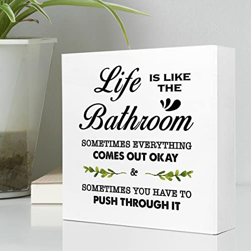 Life is Like The Bathroom Wooden Box Sign Desk Decor, Bathroom Decor and Accessories, Funny Bathrooms Wood Block Sign for Farmhouse Toilet Shelf Decors - color: Life is Like