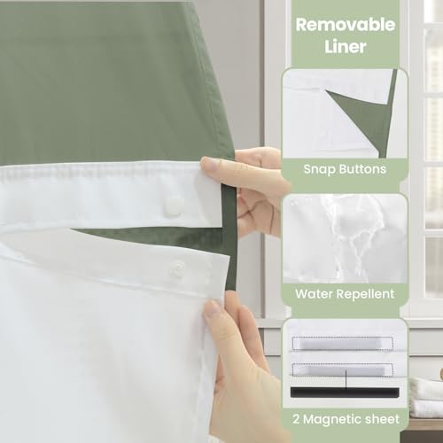 Inhousolu No Hook Shower Curtain with Snap-in Fabric Liner, Waffle Weave 230 GSM Polyester, Weighted Hem, Water Repellent Washable, Mesh Top Window 72" W x 72" L Sage Green - color: Sage Green, size: 72"W x 72"L (Pack of 1)