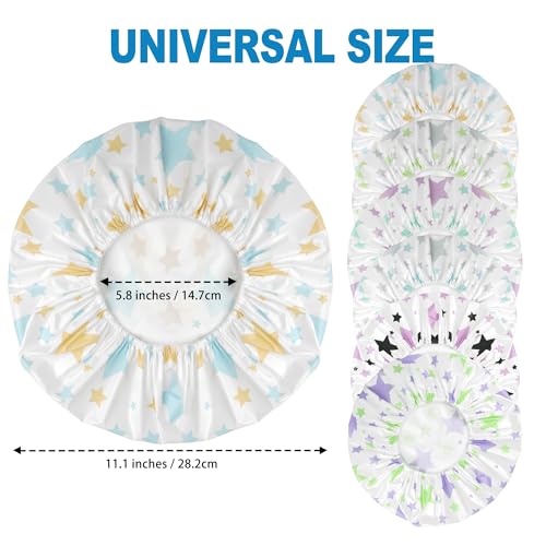 6 PCS Shower Caps for Women, Double Side Waterproof Shower Cap, Reusable Elastic Bath Caps for Shower, EVA Bathing Shower Caps, Bath Hair Caps - Star - color: Star