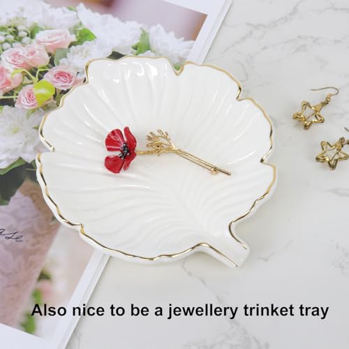 White Leaf Bathroom Soap Dish,Ceramic Soap Dish Holder in Palm Leaf Style,Self Draining Design and Used to Hold Various Small Bathroom and Kitchen Accessories - color: White