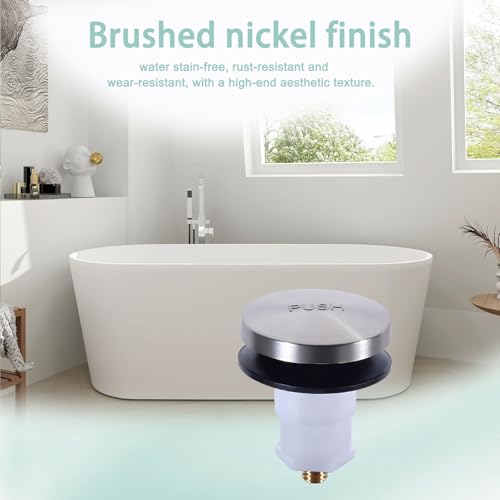 Universal Toe Touch Bathtub Drain Stopper - 3/8'' & 5/16'' Thread Studs with Star-Shaped Lock Washer, Brushed Nickel (1 Pack) - color: Brushed Nickel