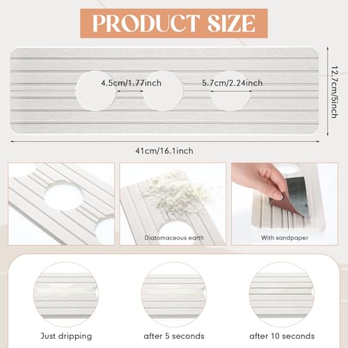 Teenyyou 3 Hole White Faucet Mat for Kitchen Sink Bathroom 16.1" x 5" Kitchen Faucet Absorbent Mat Diatomite Splash Guard Quick Drying Stone Drip Catcher Hole 2.24" Holes Spaced About 1.77 " - color: White, style: 3 Hole